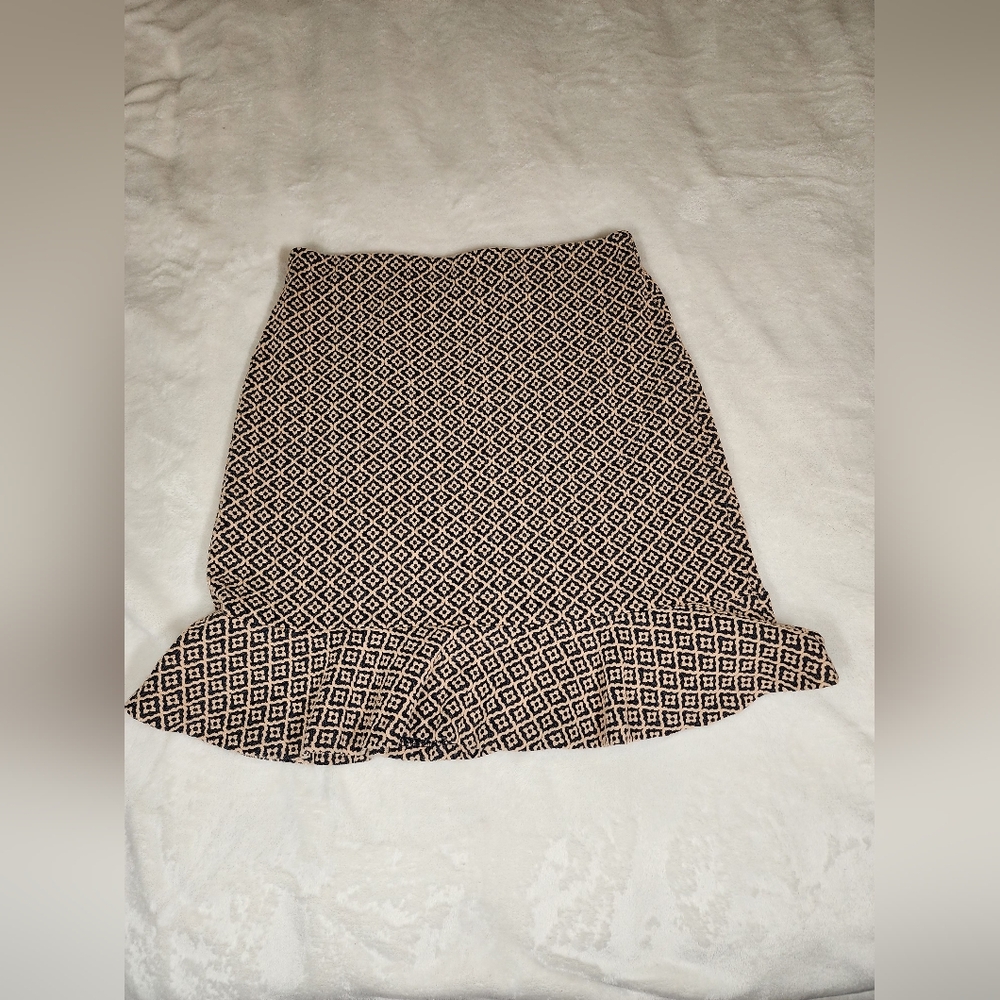 LOFT Brown and White Asymmetrical Ruffled Mini Skirt